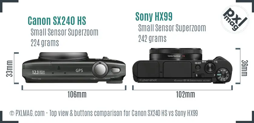 Canon SX240 HS vs Sony HX99 top view buttons comparison