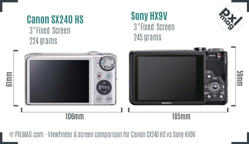 Canon SX240 HS vs Sony HX9V Screen and Viewfinder comparison