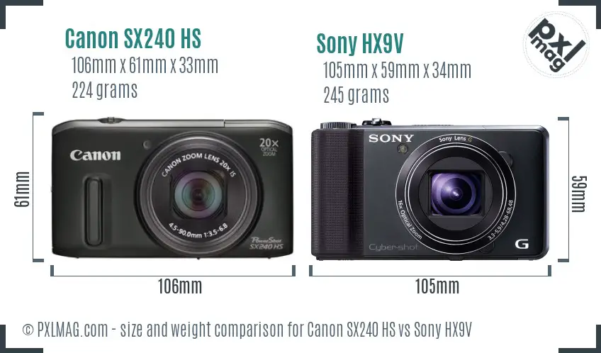 Canon SX240 HS vs Sony HX9V size comparison