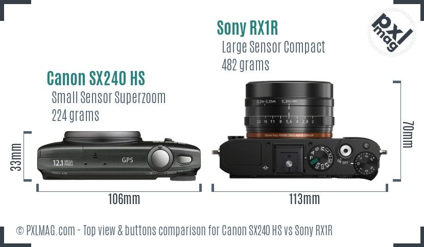 Canon SX240 HS vs Sony RX1R top view buttons comparison