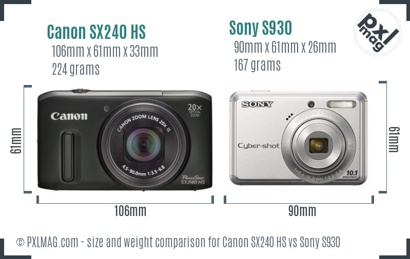 Canon SX240 HS vs Sony S930 size comparison Canon SX240 HS vs Sony S930 size comparison