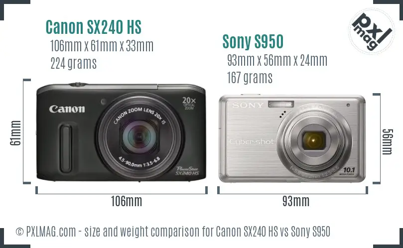 Canon SX240 HS vs Sony S950 size comparison