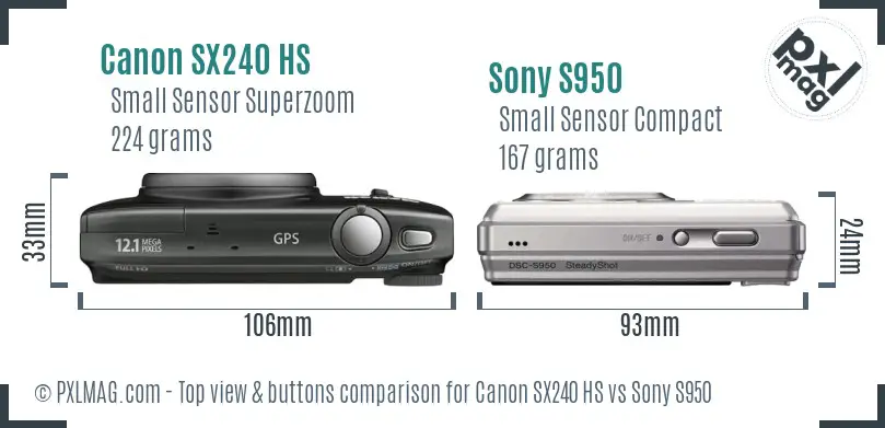 Canon SX240 HS vs Sony S950 top view buttons comparison