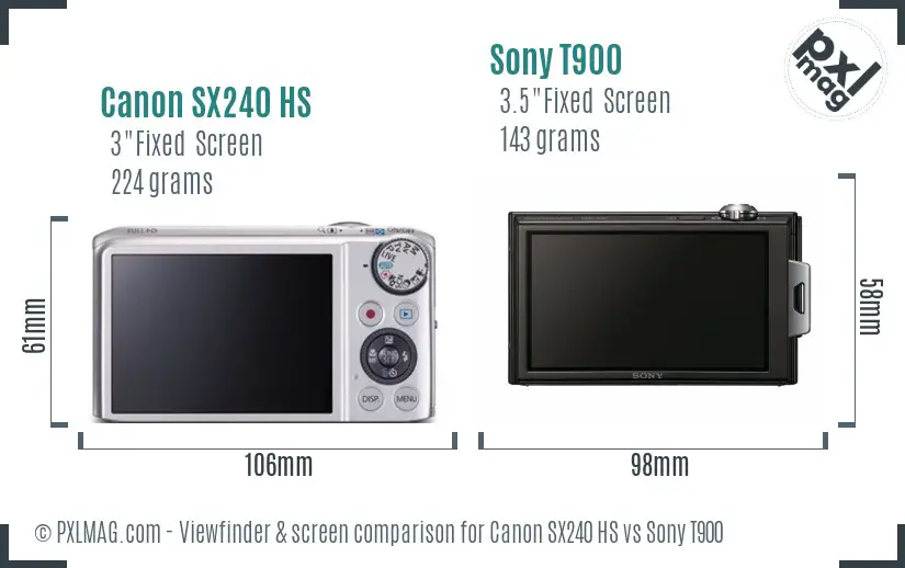 Canon SX240 HS vs Sony T900 Screen and Viewfinder comparison