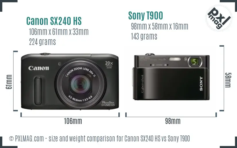 Canon SX240 HS vs Sony T900 size comparison