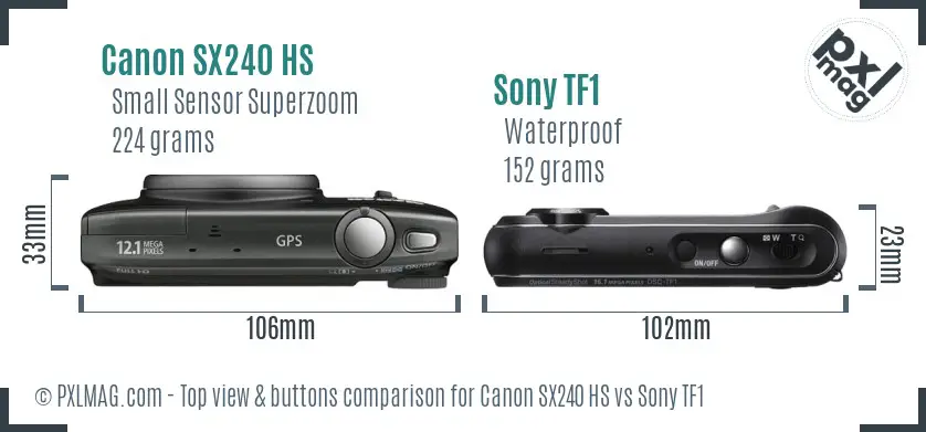 Canon SX240 HS vs Sony TF1 top view buttons comparison