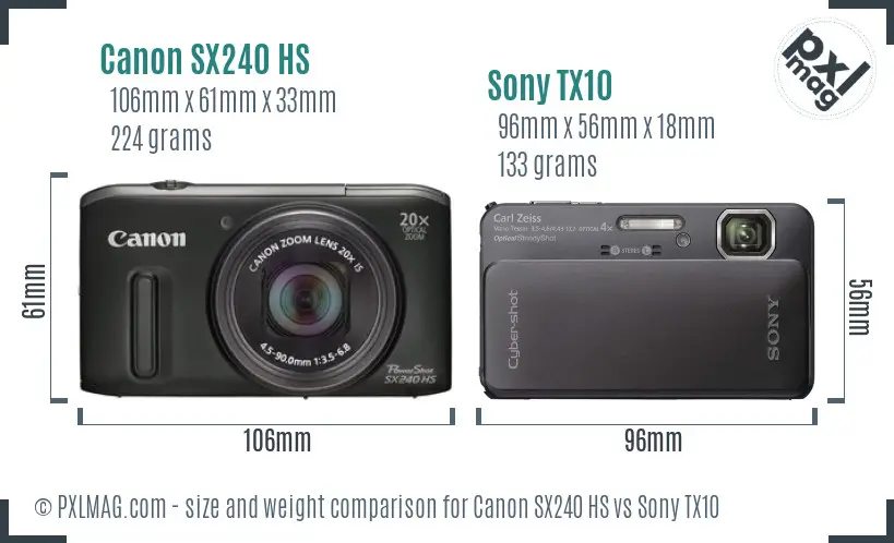 Canon SX240 HS vs Sony TX10 size comparison Canon SX240 HS vs Sony TX10 size comparison