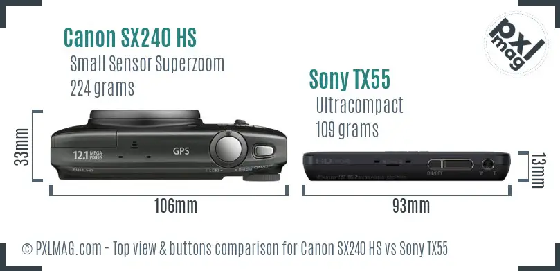 Canon SX240 HS vs Sony TX55 top view buttons comparison