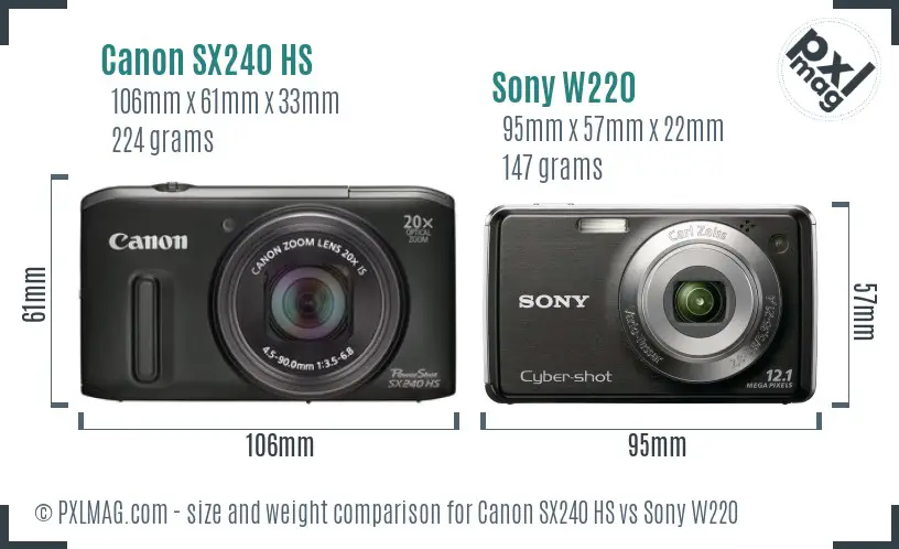 Canon SX240 HS vs Sony W220 size comparison