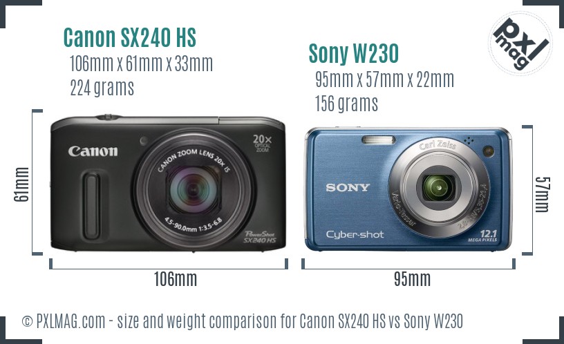 Canon SX240 HS vs Sony W230 size comparison Canon SX240 HS vs Sony W230 size comparison