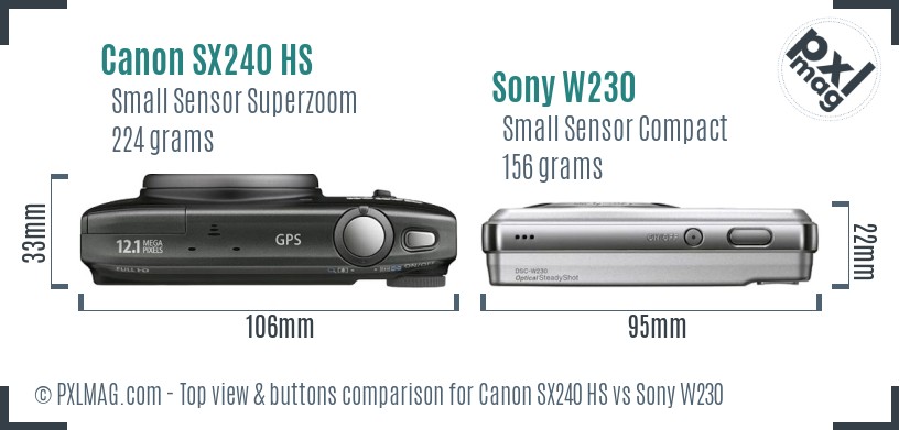Canon SX240 HS vs Sony W230 top view buttons comparison