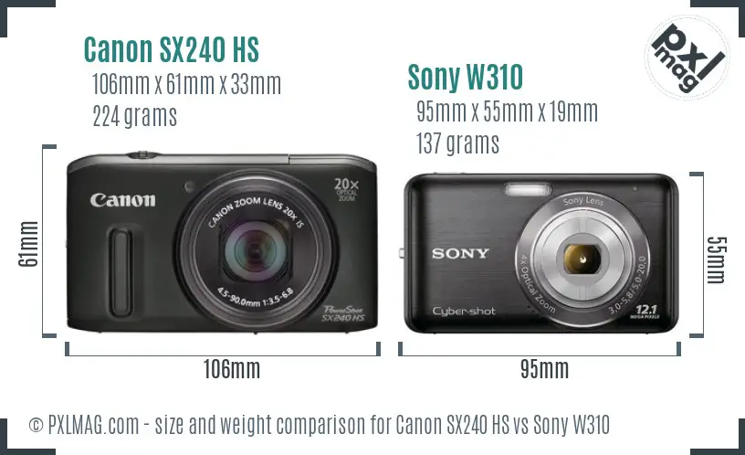 Canon SX240 HS vs Sony W310 size comparison Canon SX240 HS vs Sony W310 size comparison