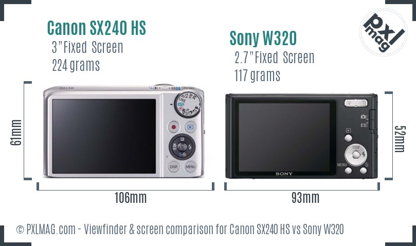 Canon SX240 HS vs Sony W320 Screen and Viewfinder comparison