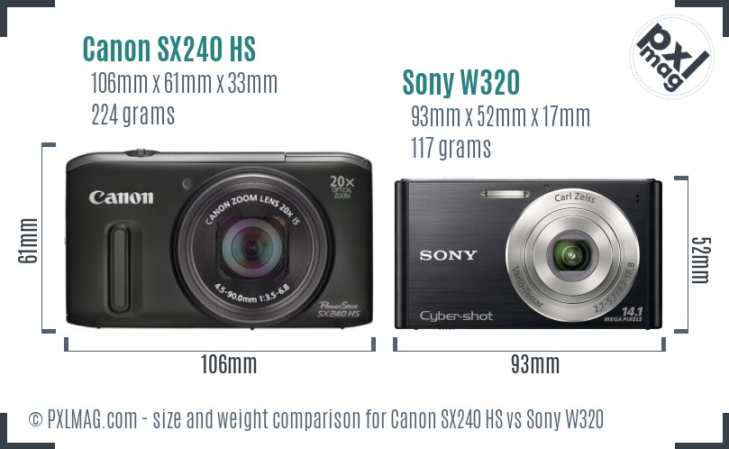 Canon SX240 HS vs Sony W320 size comparison Canon SX240 HS vs Sony W320 size comparison