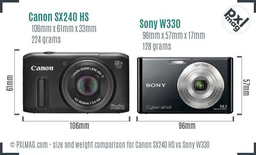 Canon SX240 HS vs Sony W330 size comparison