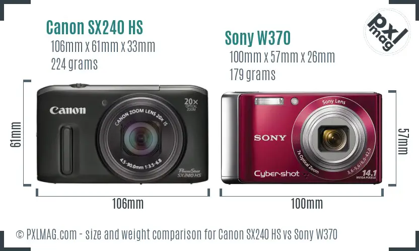Canon SX240 HS vs Sony W370 size comparison