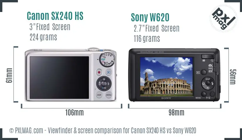 Canon SX240 HS vs Sony W620 Screen and Viewfinder comparison Canon SX240 HS vs Sony W620 Screen and Viewfinder comparison