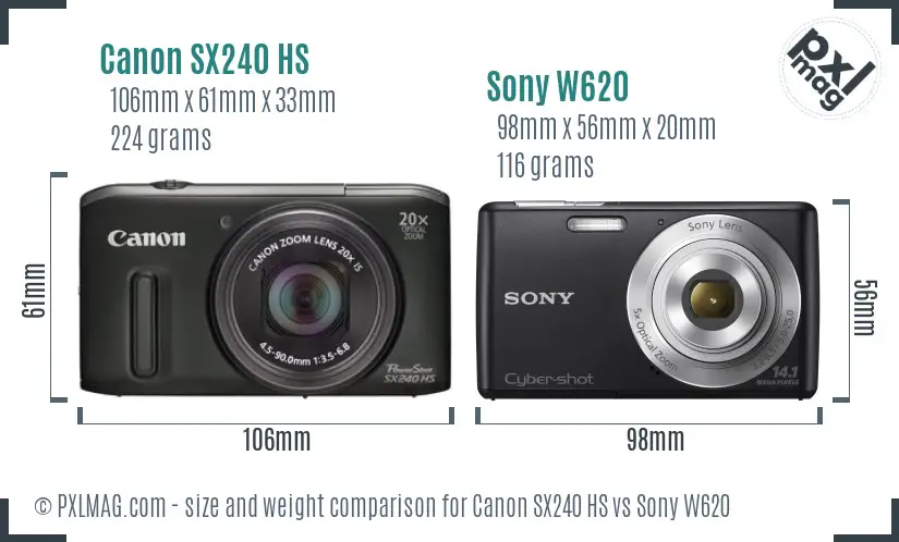 Canon SX240 HS vs Sony W620 size comparison Canon SX240 HS vs Sony W620 size comparison