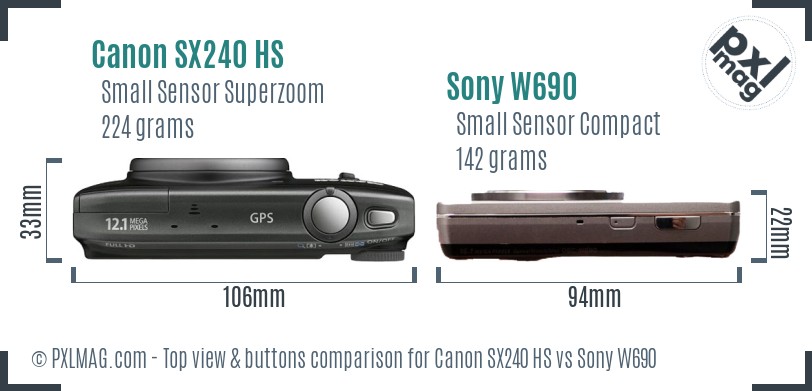 Canon SX240 HS vs Sony W690 top view buttons comparison