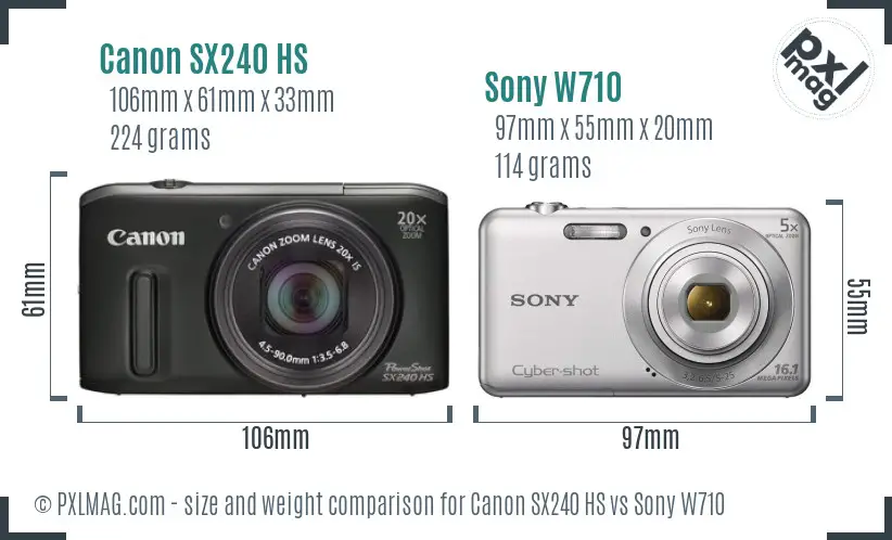 Canon SX240 HS vs Sony W710 size comparison