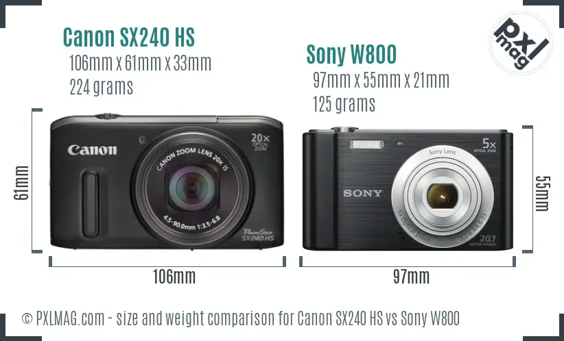 Compact camera size comparison between Canon SX240 HS and Sony W800