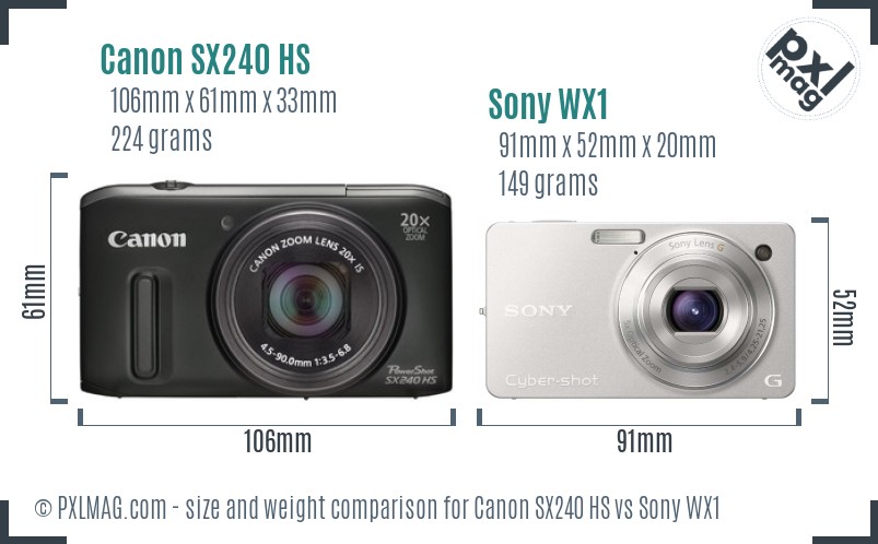 Canon SX240 HS vs Sony WX1 size comparison