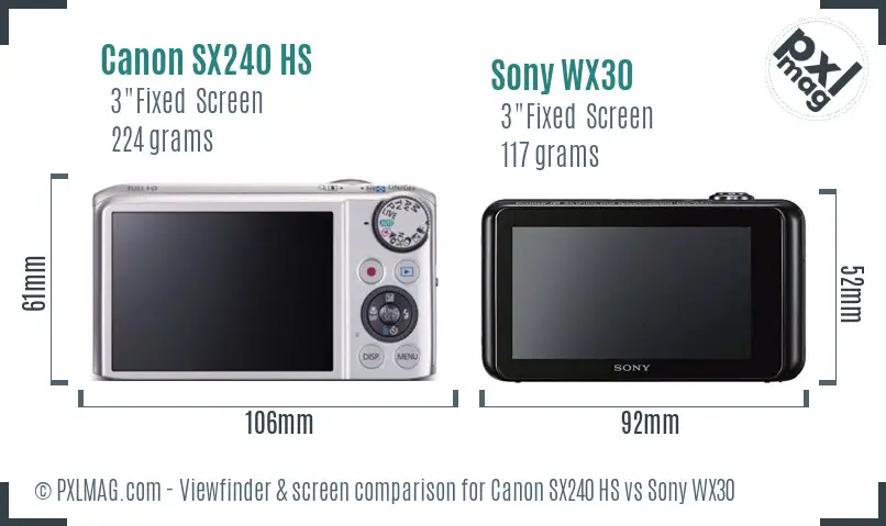Canon SX240 HS vs Sony WX30 Screen and Viewfinder comparison