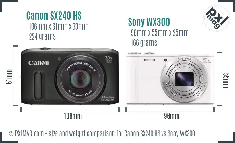 Canon SX240 HS vs Sony WX300 size comparison