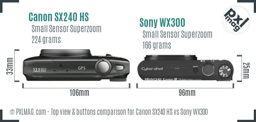 Canon SX240 HS vs Sony WX300 top view buttons comparison