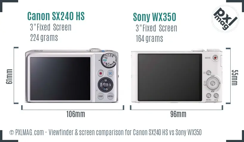 Canon SX240 HS vs Sony WX350 Screen and Viewfinder comparison