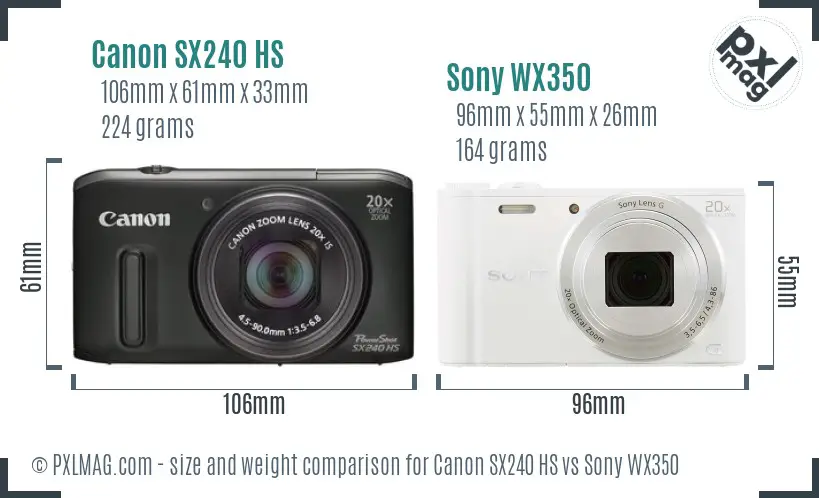 Canon SX240 HS vs Sony WX350 size comparison