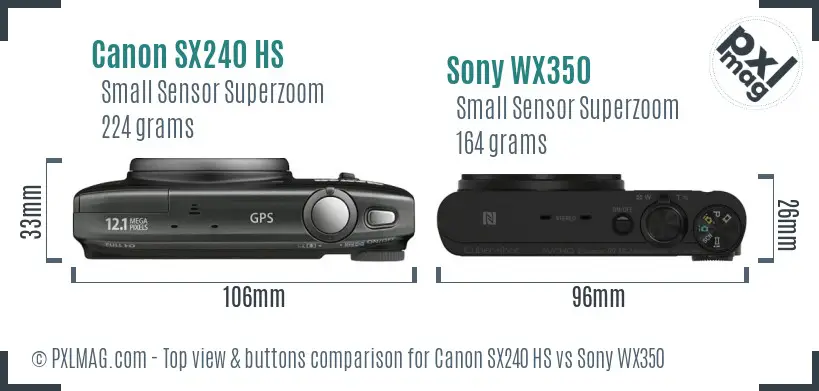 Canon SX240 HS vs Sony WX350 top view buttons comparison