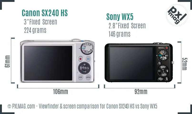 Canon SX240 HS vs Sony WX5 Screen and Viewfinder comparison