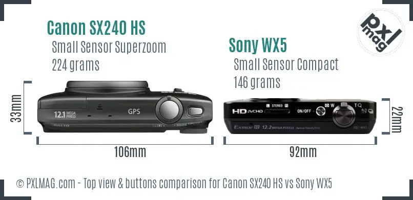 Canon SX240 HS vs Sony WX5 top view buttons comparison