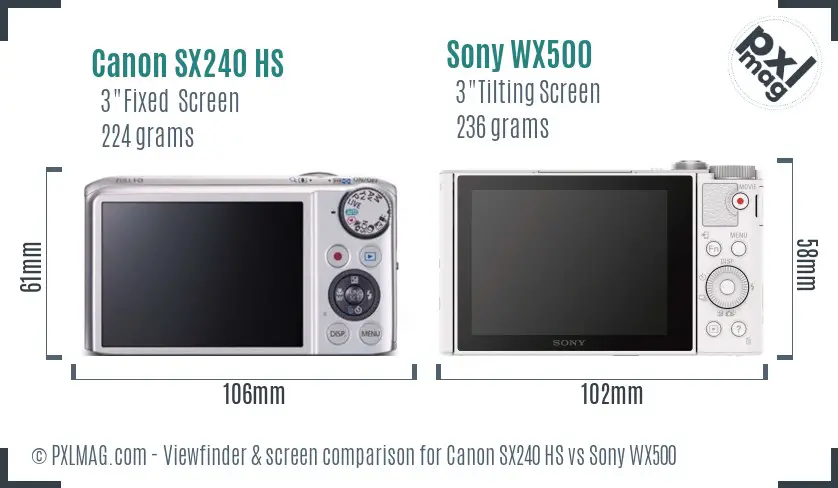 Canon SX240 HS vs Sony WX500 Screen and Viewfinder comparison