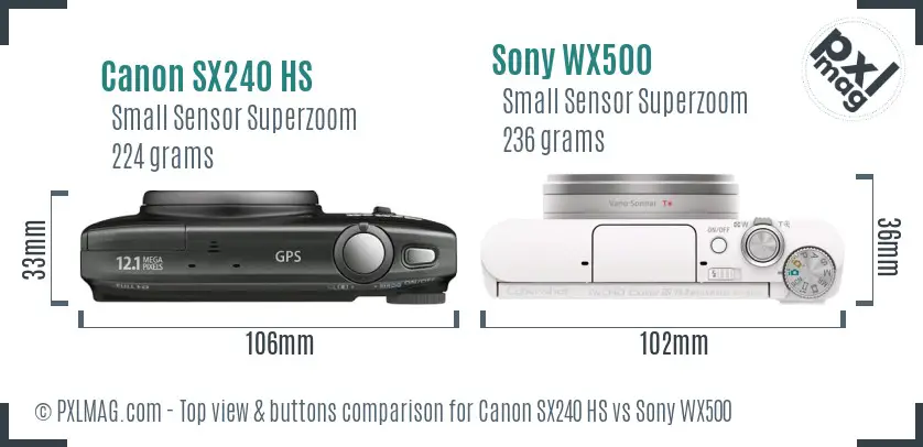 Canon SX240 HS vs Sony WX500 top view buttons comparison