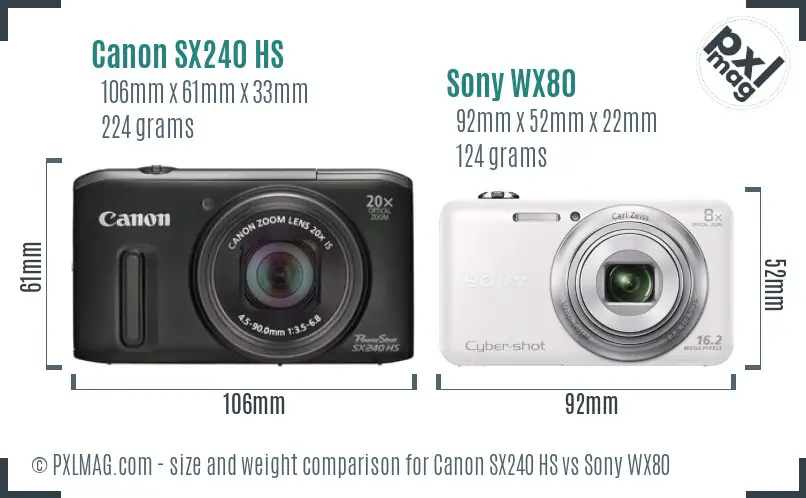 Canon SX240 HS vs Sony WX80 size comparison