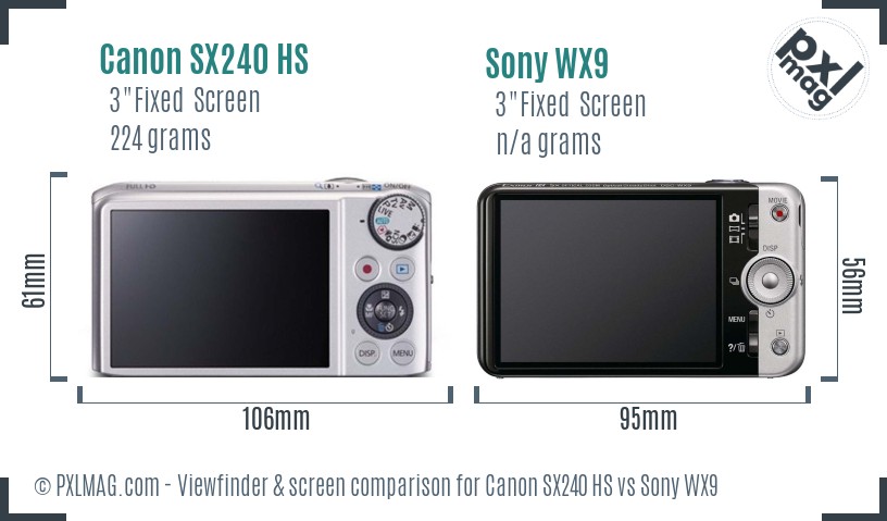 Canon SX240 HS vs Sony WX9 Screen and Viewfinder comparison