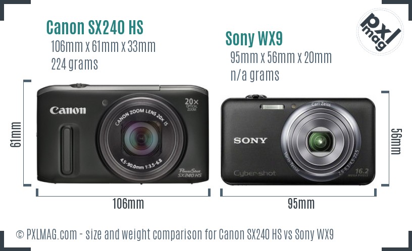 Canon SX240 HS vs Sony WX9 size comparison