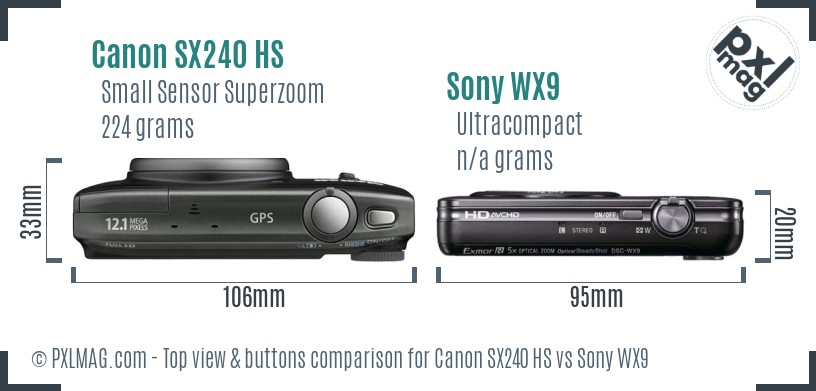 Canon SX240 HS vs Sony WX9 top view buttons comparison