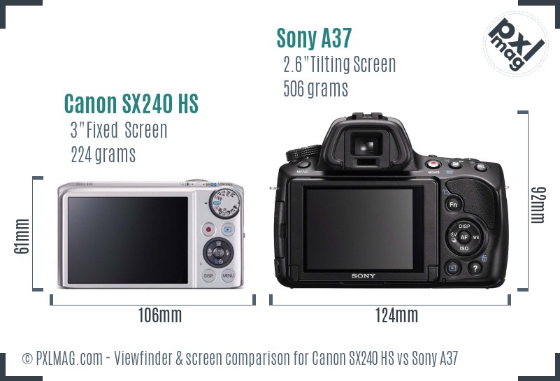 Canon SX240 HS vs Sony A37 Screen and Viewfinder comparison