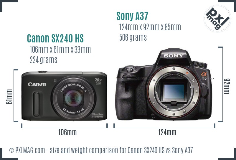 Canon SX240 HS vs Sony A37 size comparison Canon SX240 HS vs Sony A37 size comparison