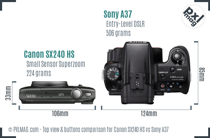 Canon SX240 HS vs Sony A37 top view buttons comparison