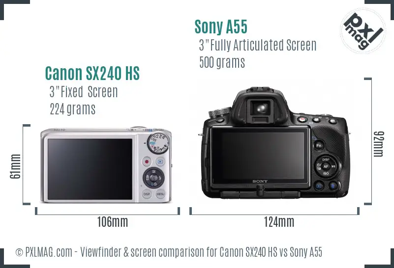 Canon SX240 HS vs Sony A55 Screen and Viewfinder comparison