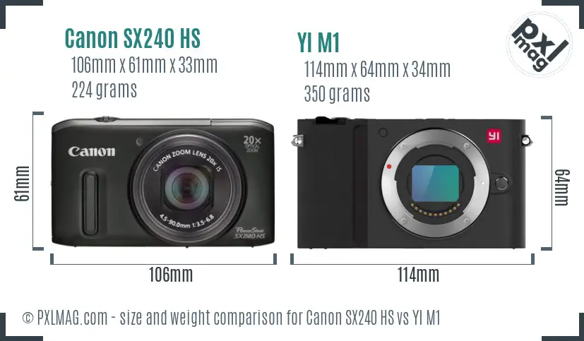Canon SX240 HS vs YI M1 size comparison Canon SX240 HS vs YI M1 size comparison