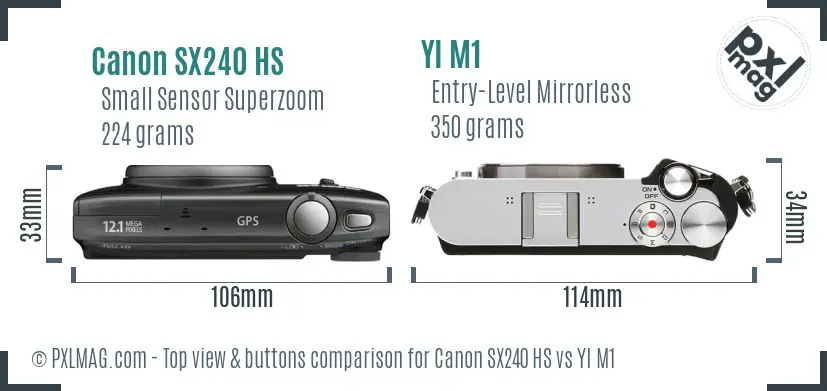 Canon SX240 HS vs YI M1 top view buttons comparison Canon SX240 HS vs YI M1 top view buttons comparison