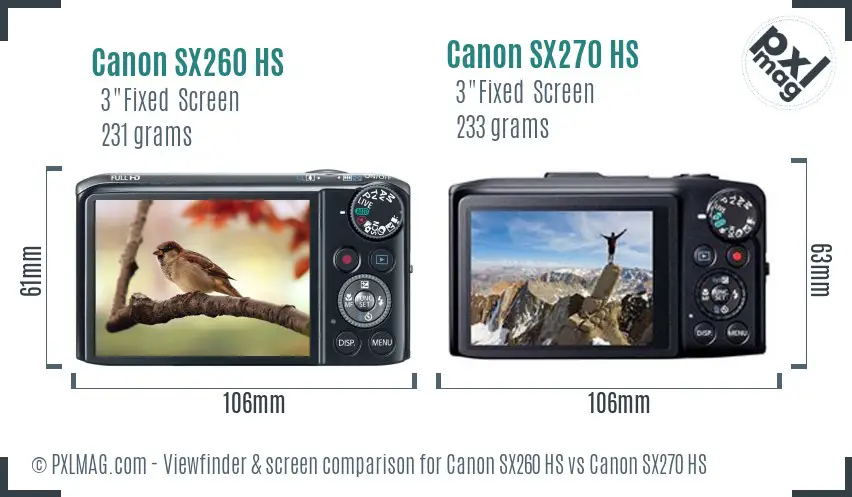 Canon SX260 HS vs Canon SX270 HS Screen and Viewfinder comparison
