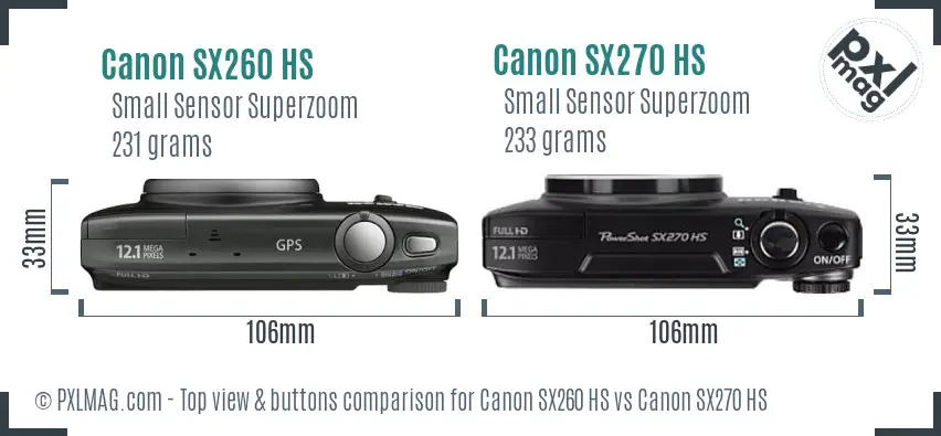 Canon SX260 HS vs Canon SX270 HS top view buttons comparison