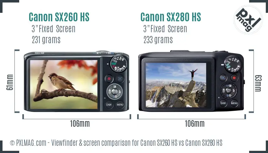Canon SX260 HS vs Canon SX280 HS Screen and Viewfinder comparison