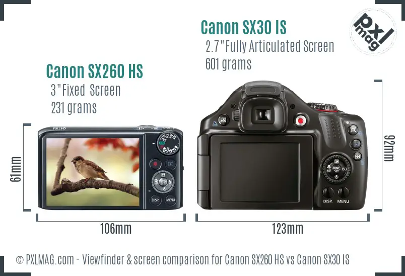 Canon SX260 HS vs Canon SX30 IS Screen and Viewfinder comparison
